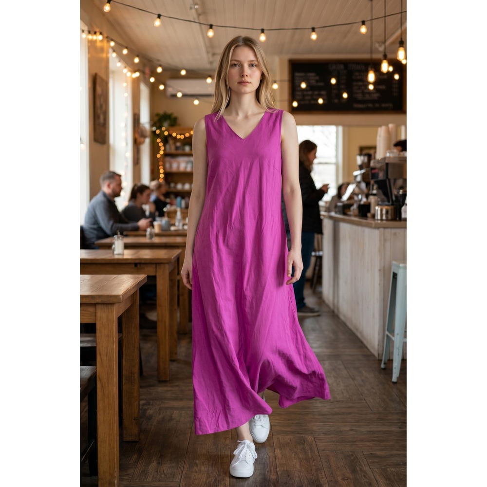JG Hook Women's 14W Magenta Purple Linen Blend V-Neck Sleeveless Maxi Dress